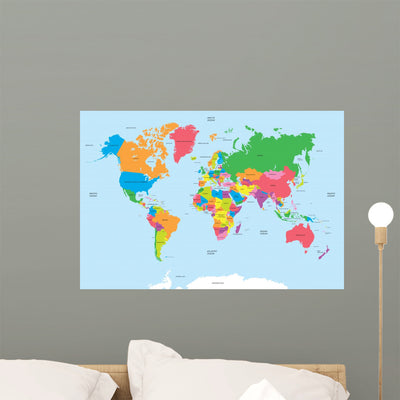 Political Map World Vector shown on a wall