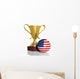 Golden Trophy and Ball with Flag of Usa  Isolated Wall Decal