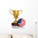 Golden Trophy and Ball with Flag of Usa  Isolated Wall Decal