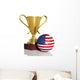 Golden Trophy and Ball with Flag of Usa  Isolated Wall Decal