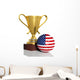Golden Trophy and Ball with Flag of Usa  Isolated Wall Decal