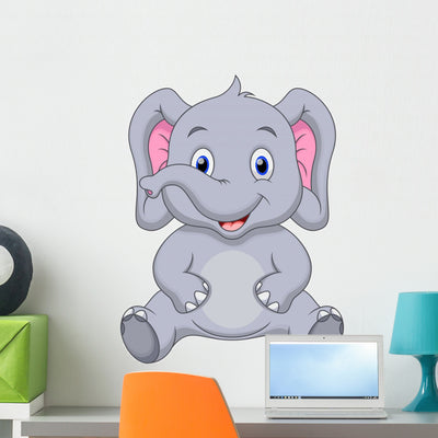 Cute Baby Elephant Wall Decal shown on a wall