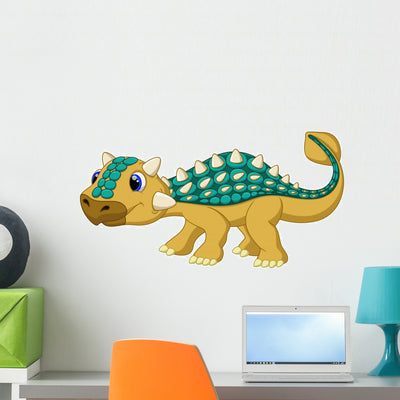 Cute Ankylosaurus Cartoon Wall Decal shown on a wall