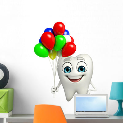 Teeth Character with Balloon Wall Decal shown on a wall