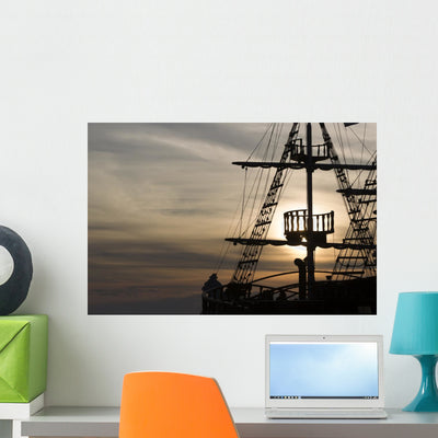 Silhouette Sails Antique Ship shown on a wall