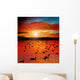 Sunset Lake with water birds. Ducks geese and coots Wall Mural