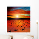 Sunset Lake with water birds. Ducks geese and coots Wall Mural