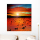Sunset Lake with water birds. Ducks geese and coots Wall Mural