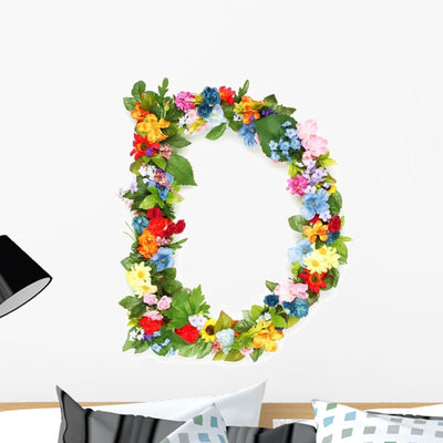 Flower Arrangement Letter D Wall Decal shown on a wall