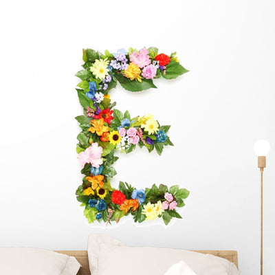 Flower Arrangement Letter E Wall Decal shown on a wall