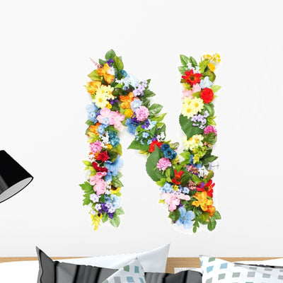 Flower Arrangement Letter N Wall Decal shown on a wall