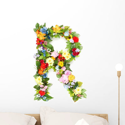 Flower Arrangement Letter R Wall Decal shown on a wall