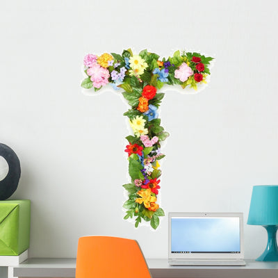 Flower Arrangement Letter T Wall Decal shown on a wall