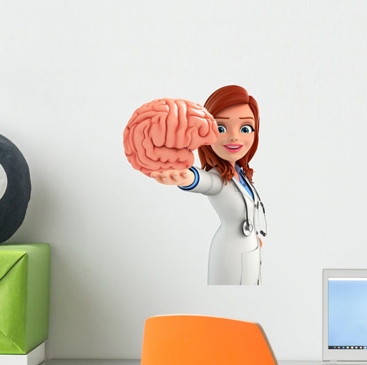 Young Doctor with brain anatomy Wall Decal