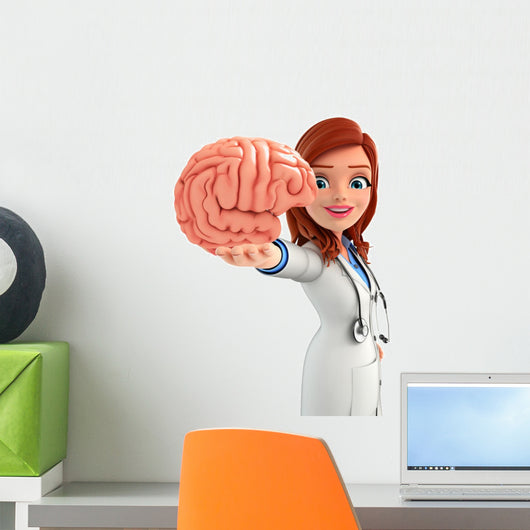 Young Doctor with brain anatomy Wall Decal