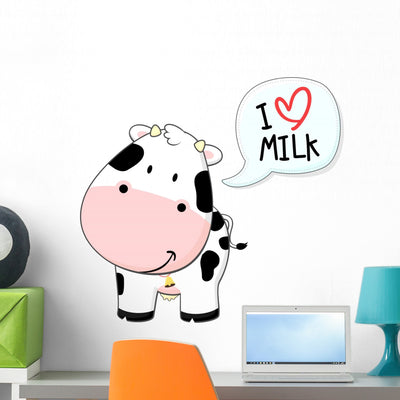 Cute Baby Cow Cartoon Wall Decal shown on a wall