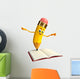 Pencil Character with open book Wall Decal