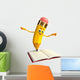 Pencil Character with open book Wall Decal