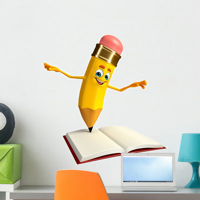 Pencil Character with Open Wall Decal shown on a wall