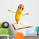 Pencil Character with open book Wall Decal