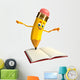 Pencil Character with open book Wall Decal