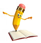 Pencil Character with open book Wall Decal