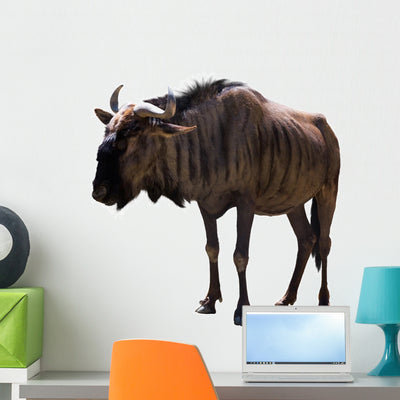 Blue Wild Wildebeest Wall Decal shown on a wall