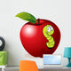 illustration of Cartoon Worm In Red Apple Wall Decal
