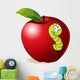 illustration of Cartoon Worm In Red Apple Wall Decal