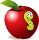 illustration of Cartoon Worm In Red Apple Wall Decal