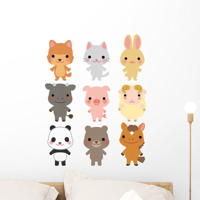 Happy Little Animals Wall Stickers Wall Decal shown on a wall