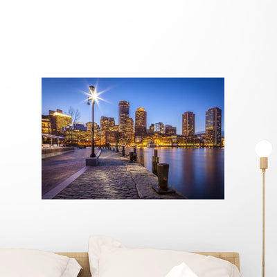 Panorama Boston Harbor and Wall Decal shown on a wall