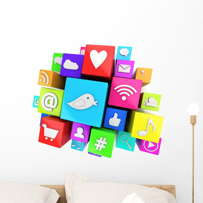 Social Media Symbols Wall Decal shown on a wall