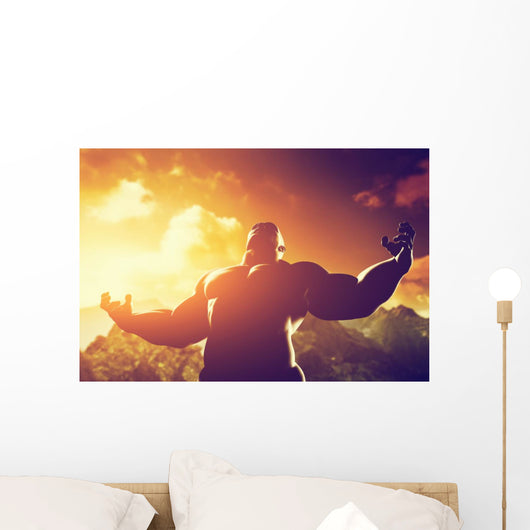 Muscular strong man with hero, athletic body shape showing power Wall Mural