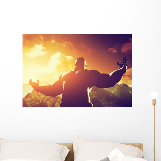 Muscular strong man with hero, athletic body shape showing power Wall Mural