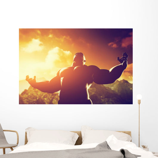 Muscular strong man with hero, athletic body shape showing power Wall Mural