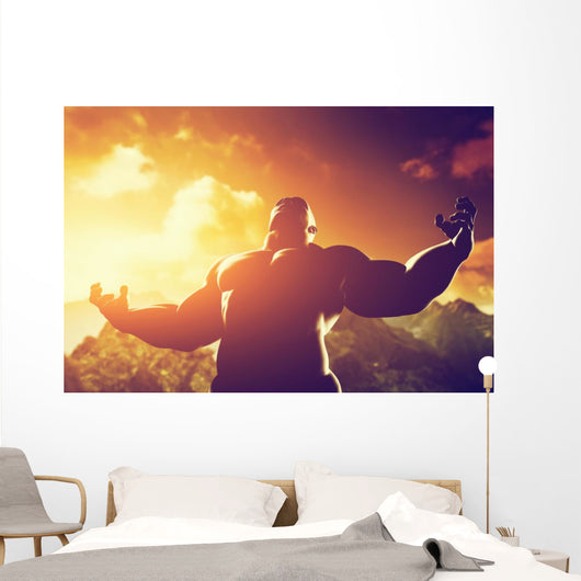 Muscular strong man with hero, athletic body shape showing power Wall Mural