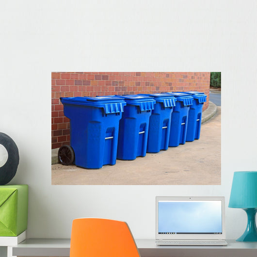 Blue Garbage Cans Wall Mural