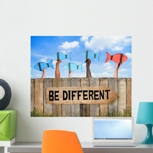 Fish and Wooden Signboard with Different Concept Wall Mural