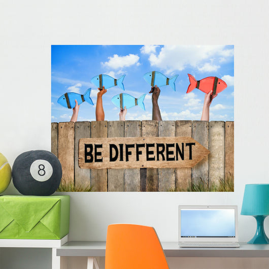 Fish and Wooden Signboard with Different Concept Wall Mural