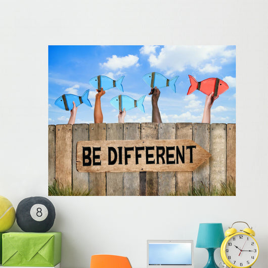 Fish and Wooden Signboard with Different Concept Wall Mural