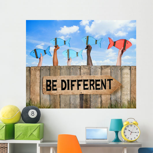 Fish and Wooden Signboard with Different Concept Wall Mural