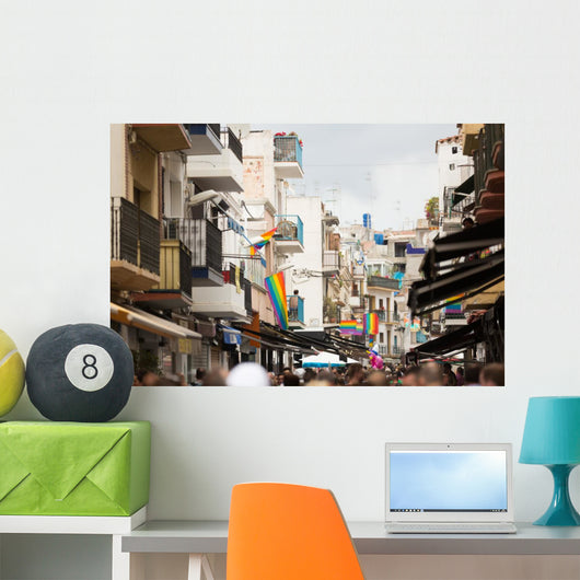  Street with rainbow flags  in Sitges Wall Mural
