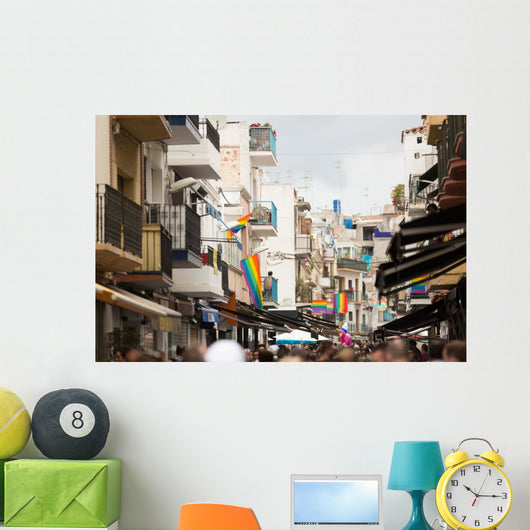  Street with rainbow flags  in Sitges Wall Mural