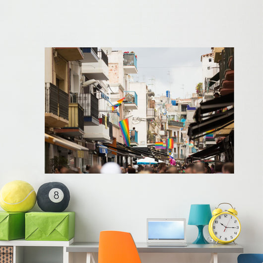  Street with rainbow flags  in Sitges Wall Mural