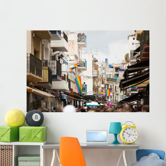  Street with rainbow flags  in Sitges Wall Mural