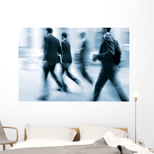 motion blurred business people walking on the street Wall Mural