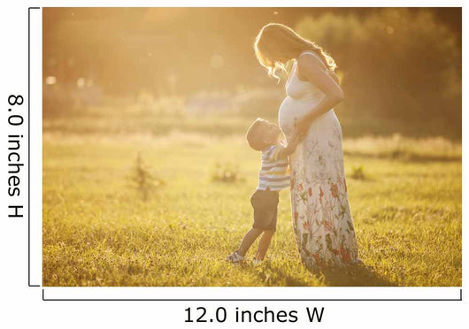 Small boy kissing belly of his pregnant mother outdoors Wall Mural