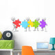 3D Men Carrying and Connecting Colorful Jigsaw Wall Decal