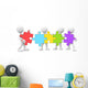 3D Men Carrying and Connecting Colorful Jigsaw Wall Decal